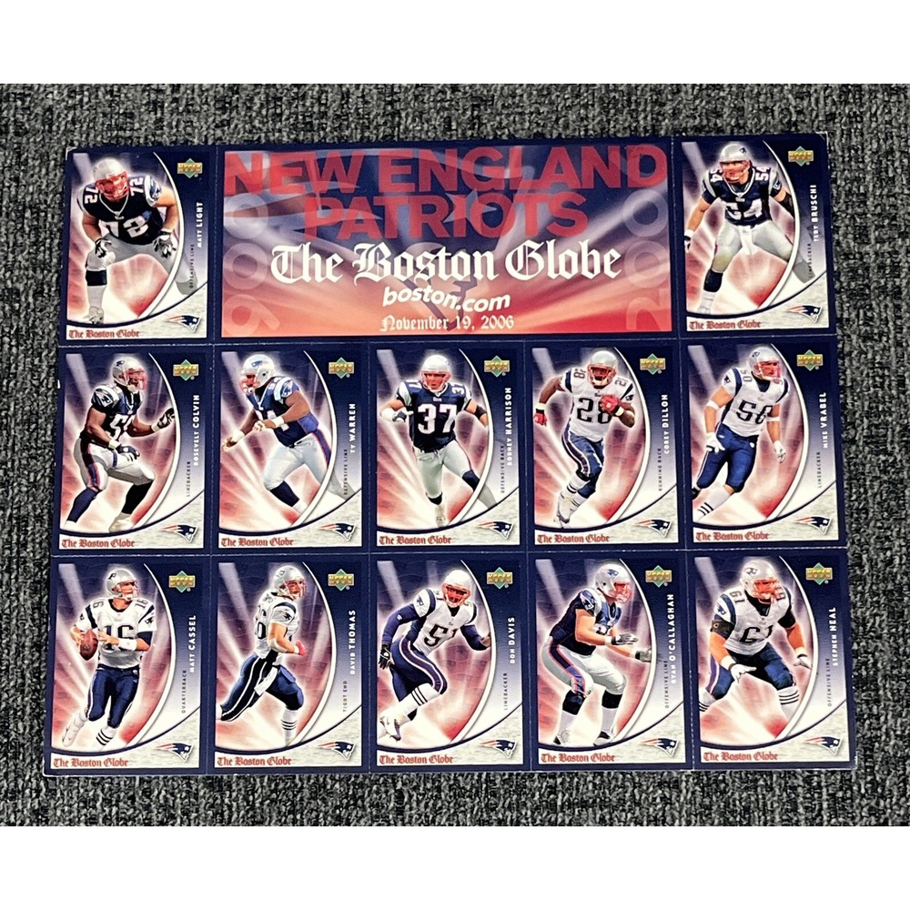 2006 Upper Deck‎ Boston Globe New England Patriots Nov 19 Uncut Card Sheet 13-24